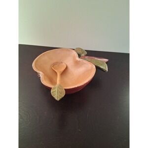 Handcrafted wooden bowl shaped like an apple With Spoon